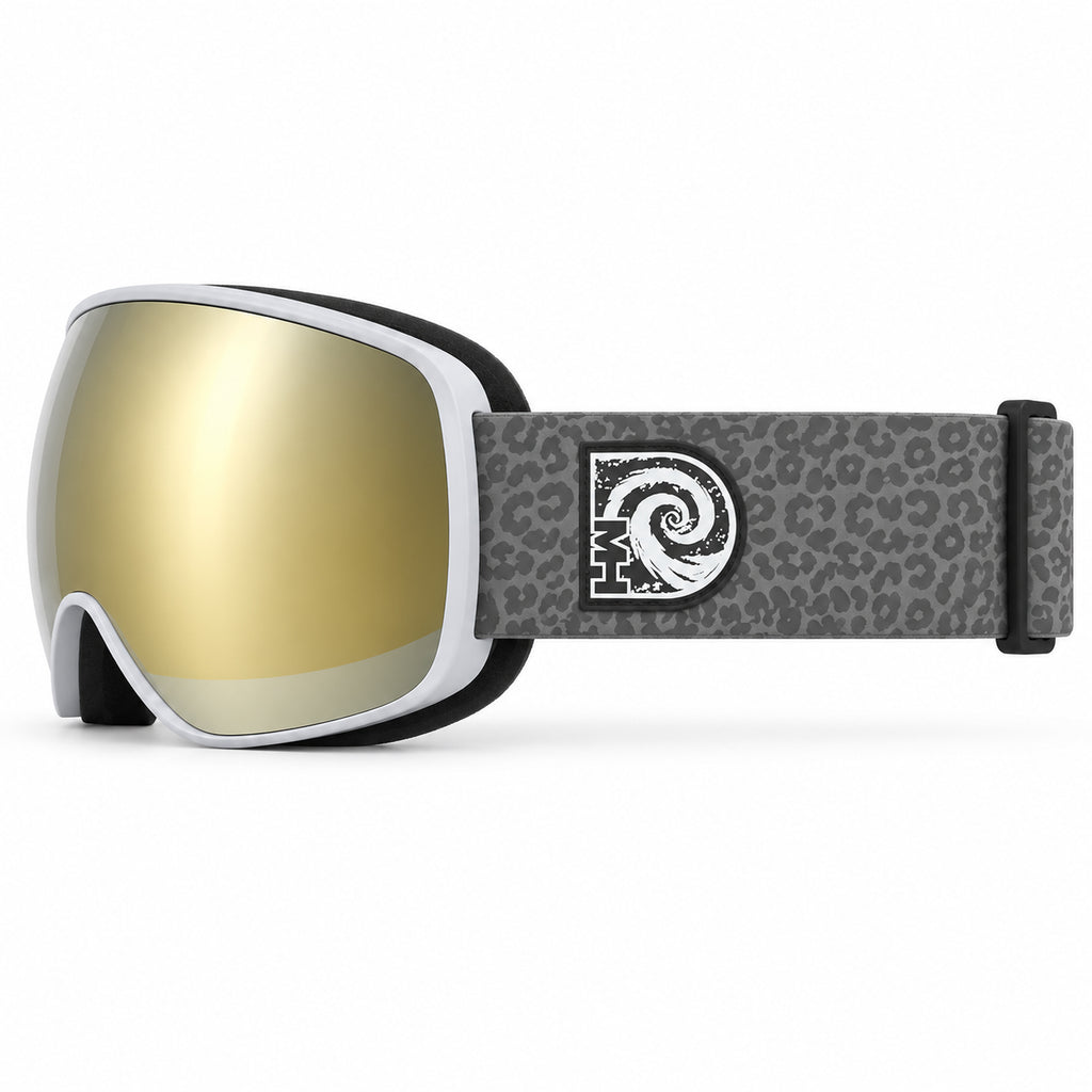 SNOW LEOPARD snowboarding goggles with leopard print strap by MHD side view