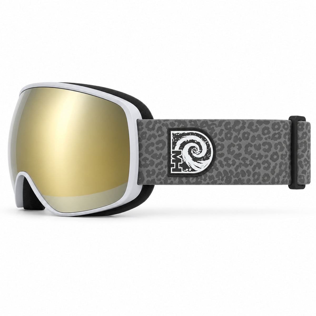 SNOW LEOPARD snowboarding goggles with leopard print strap by MHD side view