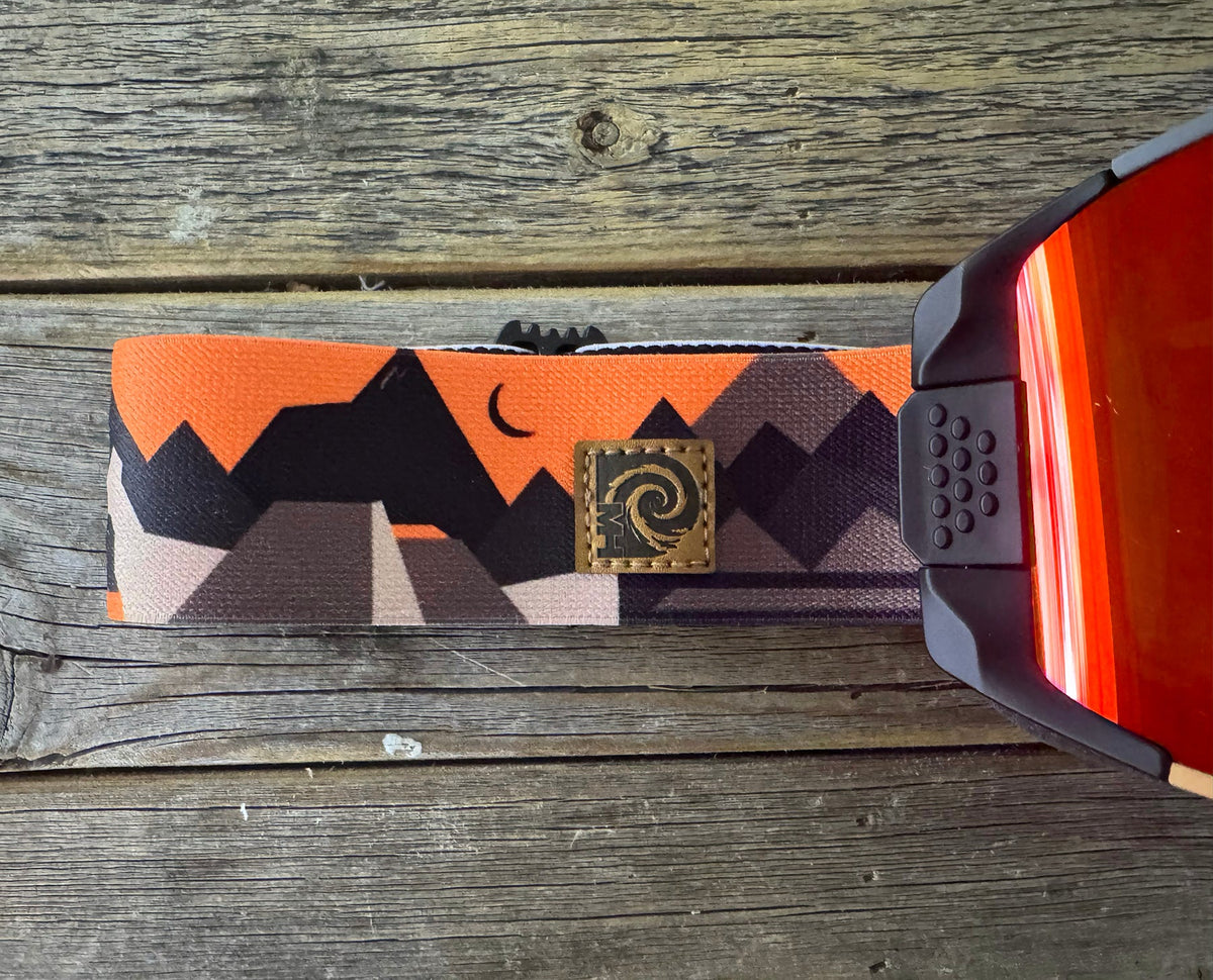MHD logo patch on the Backcountry Pro Tech mountain print strap, Orange mirror lens 
