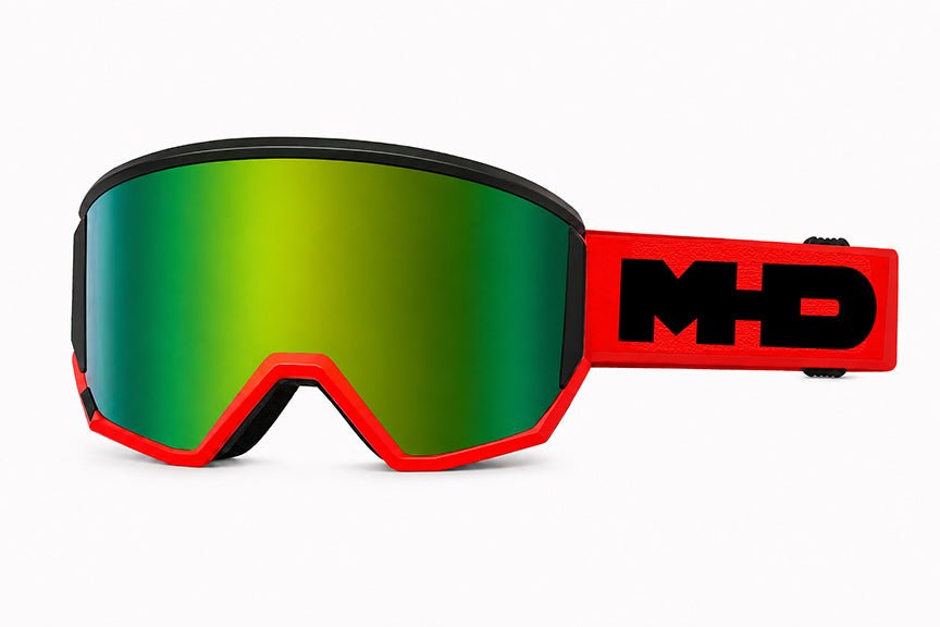 Basix Snow Goggles with blue green ion lens by MHD Red strap