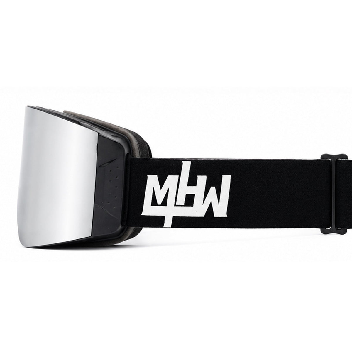 Side view of Blacked Out snow goggles by MHD with locking lens system