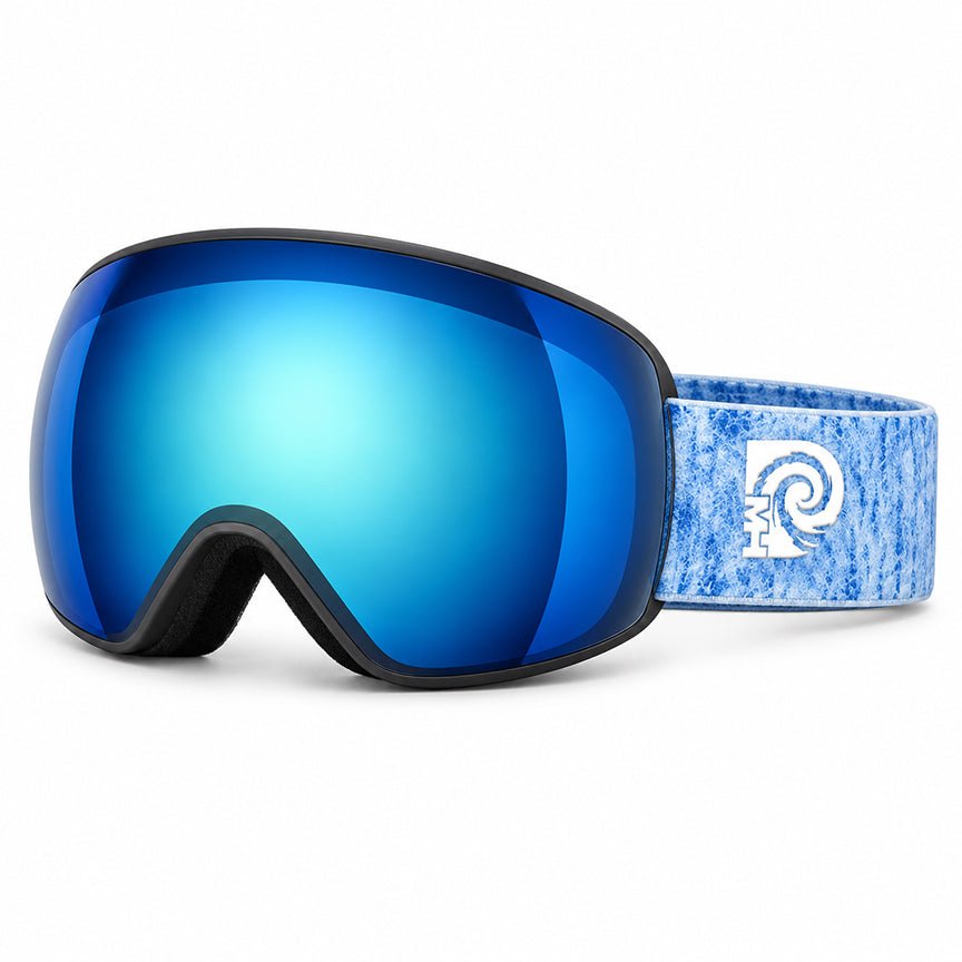 Denim ski snowboard goggles with photochromic spherical lens by MHD 3/4 view
