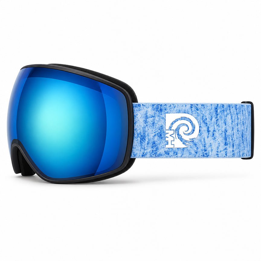 Denim ski snowboard goggles with photochromic spherical lens by MHD side view