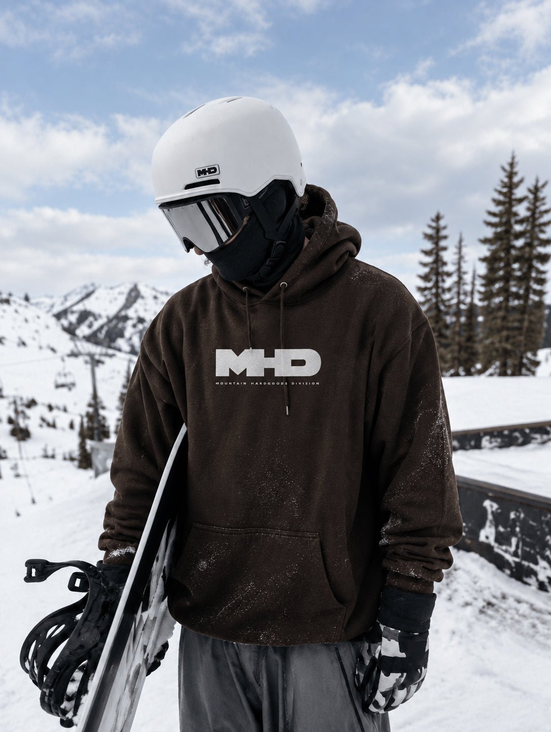 Rider wearing White GHOST FACE snow helmet by MHD