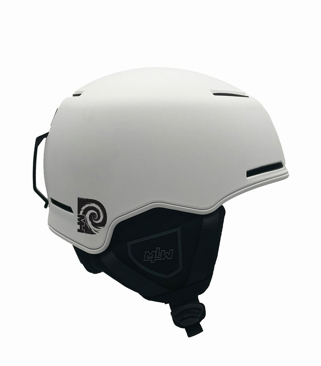 Side view of Ghost Face snowboard helmet by MHD with white shell