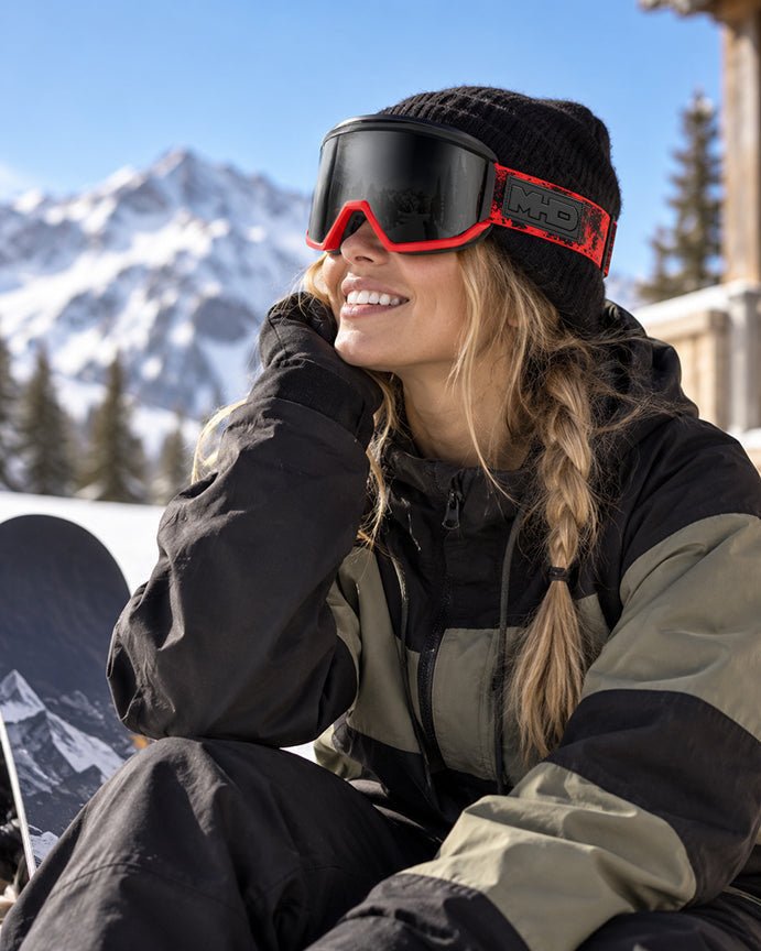 Rider wearing Hell Fire snow goggles by MHD