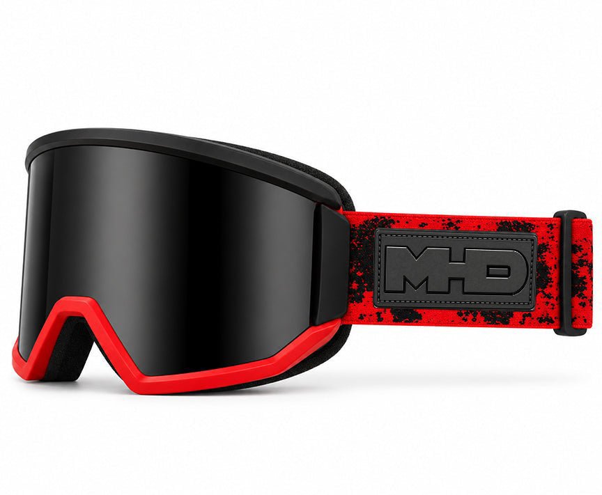 Hell Fire snow goggles by MHD, side view with red strap