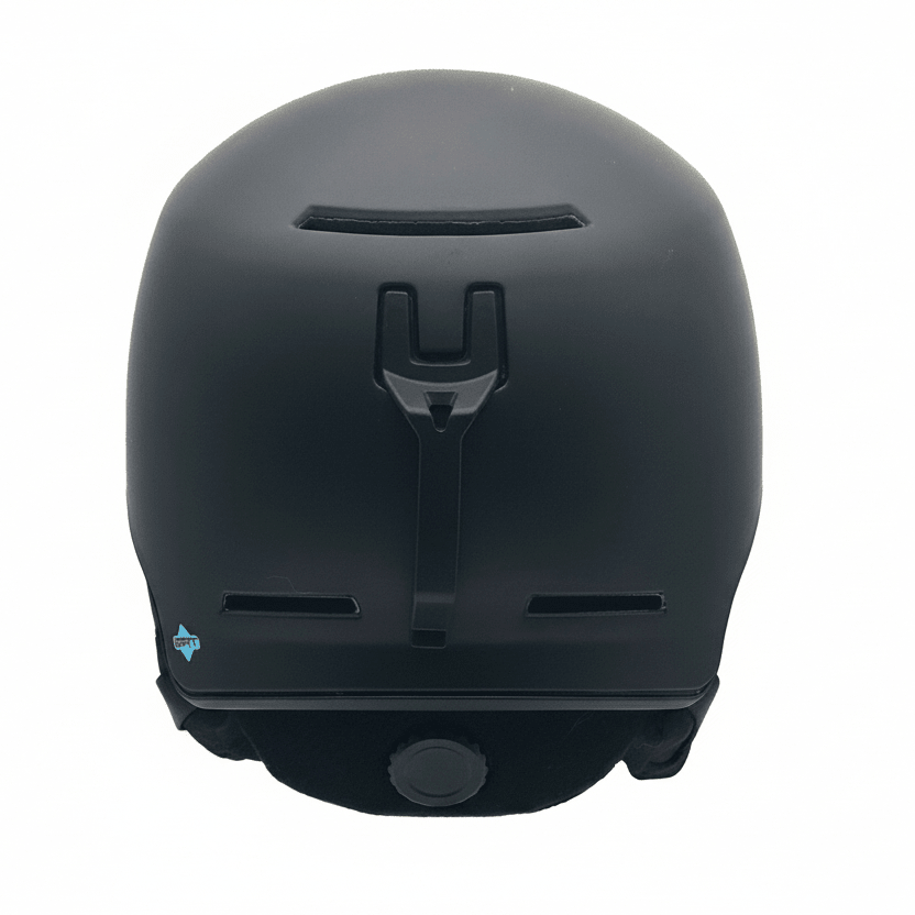 OG CLASSIC matte black snowboard helmet by MHD rear view with goggle clip