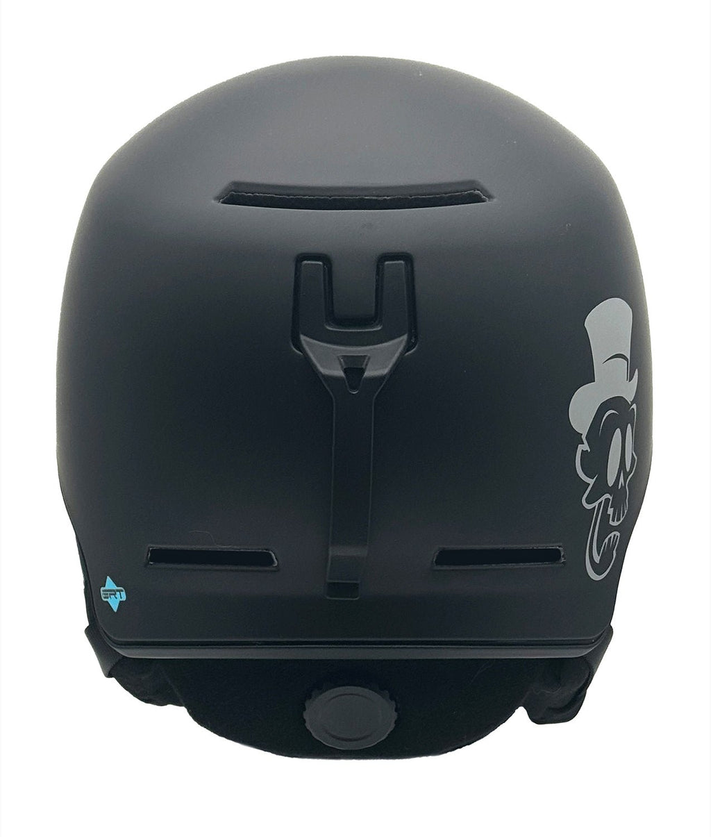 G SKULLY snowboard helmet by MHD, back view showing vent and graphic