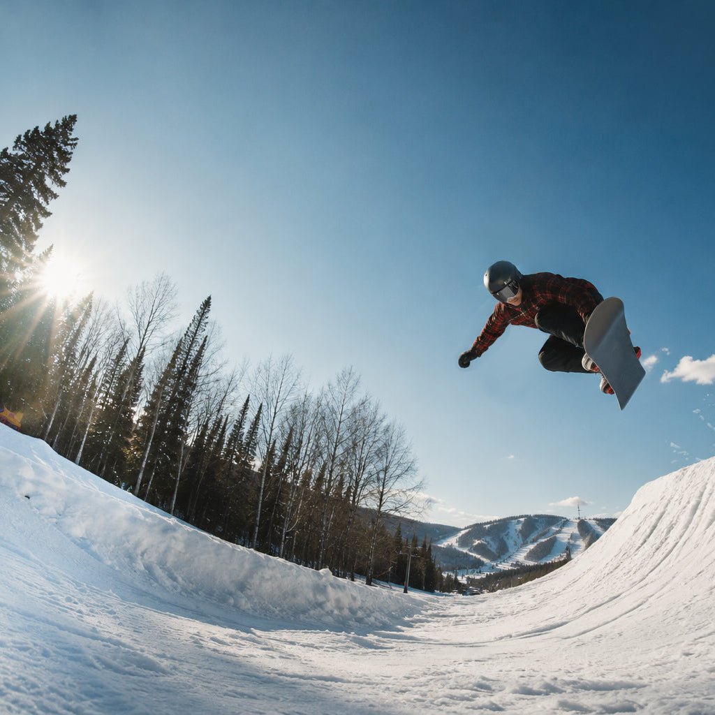 Snowboarder wearing OG SKULLY helmet by MHD catching air