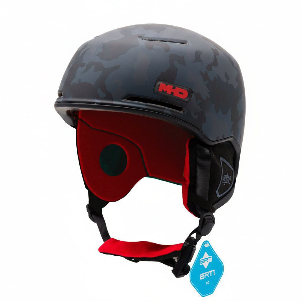 Shredder snowboard helmet by MHD in grey camo with red liner