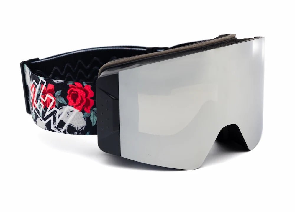 Skull and Roses snow goggles by MHD with silicone-backed strap